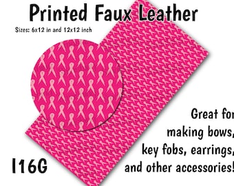Breast Cancer Faux Leather Sheet/Printed Faux Leather for Earrings/Leather Fabric for Bows/Leatherette Sheets/Synthetic Leather