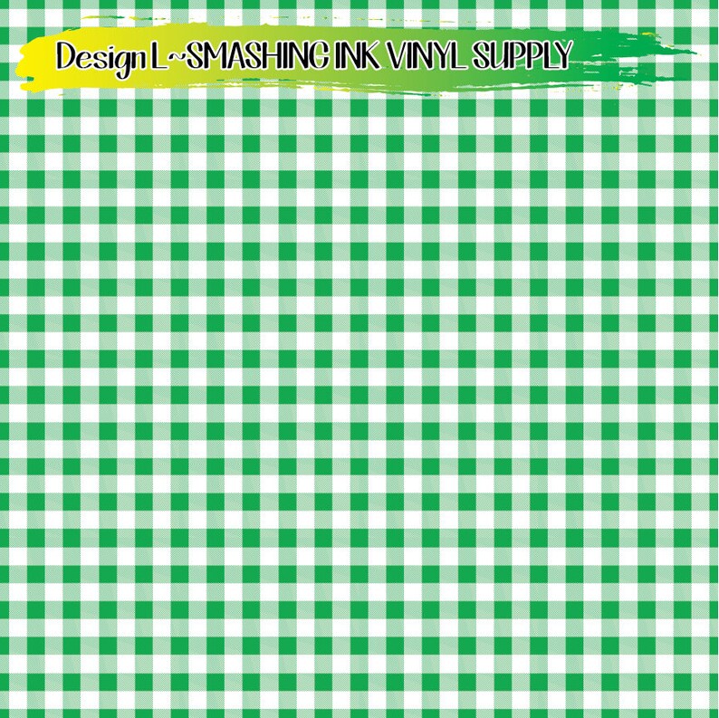 May include: Green and white gingham pattern. The pattern is a repeating pattern of squares.