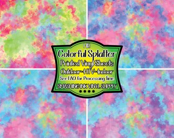 Vinilo adhesivo con salpicaduras de colores / Transferencia de calor / Cuero sintético / Materiales seguros para láser