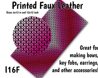 Breast Cancer Faux Leather Sheet/Printed Faux Leather for Earrings/Leather Fabric for Bows/Leatherette Sheets/Synthetic Leather