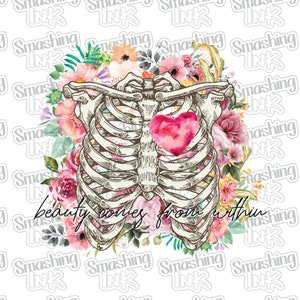 Beauty Comes From Within Apparel Transfer - Available in Heat Transfer, DTF (Direct to Film), or Sublimation, Iron On Shirt Transfer