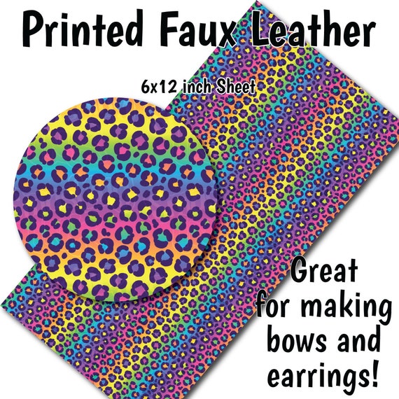 Rainbow Cheetah Faux Leather Sheet/printed Faux Leather for