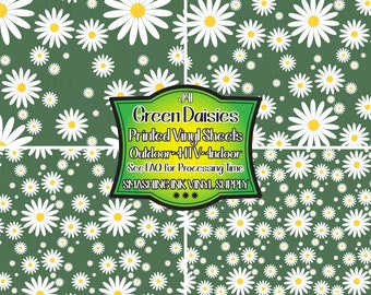 Green Daisies Adhesive Vinyl | Heat Transfer | Faux Leather | Laser Safe Materials