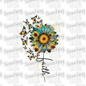 Faith Sunflower Apparel Transfer - Available in Heat Transfer, DTF (Direct to Film), or Sublimation, Iron On Shirt Transfer