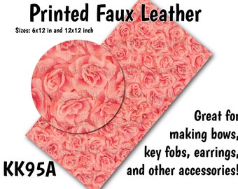 Rose Pattern Faux Leather Sheet/Printed Faux Leather for Earrings/Leather Fabric for Bows/Leatherette Sheets/Synthetic Leather