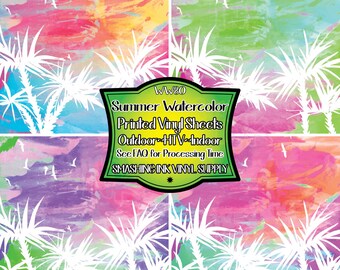 Summer Watercolor Adhesive Vinyl | Heat Transfer | Faux Leather | Laser Safe Materials