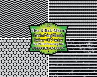 Black Silver Pattern Adhesive Vinyl | Heat Transfer | Faux Leather | Laser Safe Materials