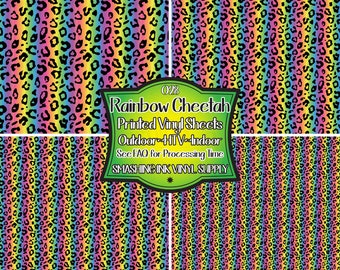 Rainbow Cheetah Adhesive Vinyl | Heat Transfer | Faux Leather | Laser Safe Materials