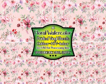 Pink Floral Watercolor Adhesive Vinyl | Heat Transfer | Faux Leather | Laser Safe Materials