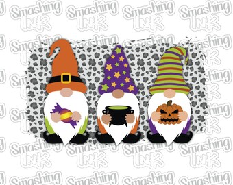 Three Halloween Gnomes ~ Apparel Transfer | DTF | Iron On | Sublimation | HTV