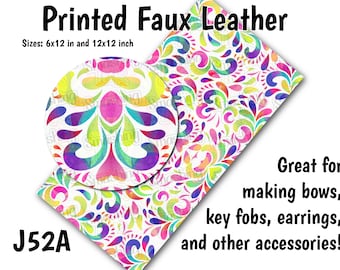 Floral Swirls Faux Leather Sheet/Printed Faux Leather for Earrings/Leather Fabric for Bows/Leatherette Sheets/Synthetic Leather