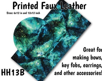 Green Space Faux Leather Sheet/Printed Faux Leather for Earrings/Leather Fabric for Bows/Leatherette Sheets/Synthetic Leather