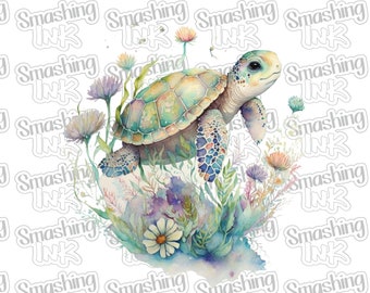 Turtle With Flowers 1 ~ Apparel Transfer | DTF | Iron On | Sublimation | HTV