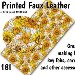 Vintage Sunflowers Faux Leather Sheet/Printed Faux Leather for Earrings/Leather Fabric for Bows/Leatherette Sheets/Synthetic Leather