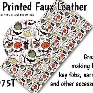 Halloween Cartoon Faux Leather Sheet/Printed Faux Leather for Earrings/Leather Fabric for Bows/Leatherette Sheets/Synthetic Leather