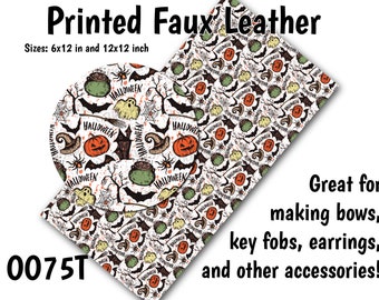 Halloween Cartoon Faux Leather Sheet/Printed Faux Leather for Earrings/Leather Fabric for Bows/Leatherette Sheets/Synthetic Leather