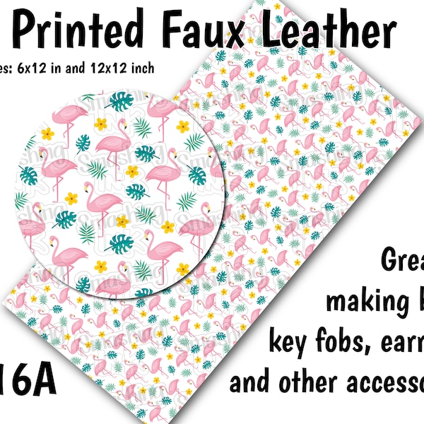 Flamingo Pattern Faux Leather Sheet/Printed Faux Leather for Earrings/Leather Fabric for Bows/Leatherette Sheets/Synthetic Leather