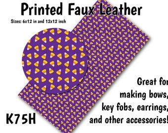 Candy Corn Faux Leather Sheet/Printed Faux Leather for Earrings/Leather Fabric for Bows/Leatherette Sheets/Synthetic Leather