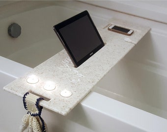 Bath Tub Tray Standard 28-34" x 8" Custom Made to Order Corian Caddy Tablet Cell Phone IPad Candle Holder Unwind Mom Gift Spa Soaking 112-1