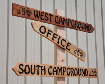 Campground ranch farm rural country directional cedar sign signage 3.5" x 16" to 35" arrow national park ranger station