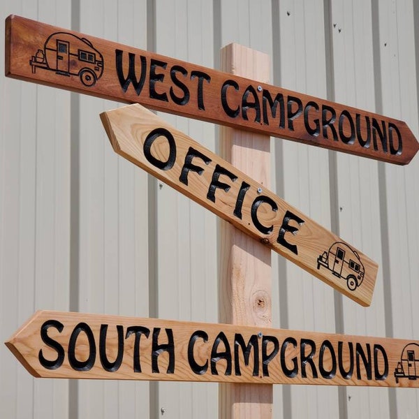 Campground ranch farm rural country directional cedar sign signage 3.5" x 16" to 35" arrow national park ranger station