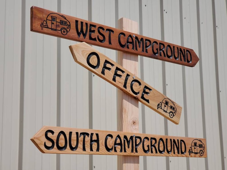 Campground ranch farm rural country directional cedar sign signage 3.5 x 16 to 35 arrow national park ranger station image 1