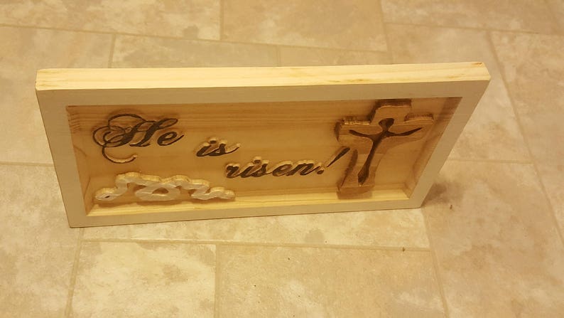 He is Risen Sign Mark 16:6 Wood Plaque Easter Sign Wall Carved Routed Sign Painted Christian Sign Catholic Jesus Bible Verse Sign imagem 3