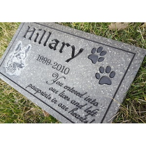 Pet Memorial Carved Engraved V-Groove Weatherproof Solid Surface Corian Granite Substitute Grave Stone Marker image 1