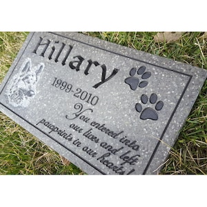 Pet Memorial Carved Engraved V-Groove Weatherproof Solid Surface Corian Granite Substitute Grave Stone Marker zdjęcie 1