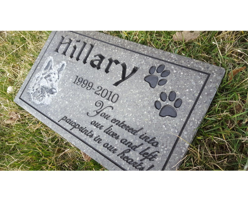 Pet Memorial Carved Engraved V-Groove Weatherproof Solid Surface Corian Granite Substitute Grave Stone Marker image 1