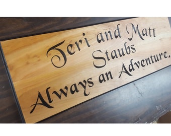 Personalized Housewarming Sign Newlywed Gift Wedding Gift Family Routed Carved Cherry Wood Large Sign 32" x 11" x .75" Custom Sign