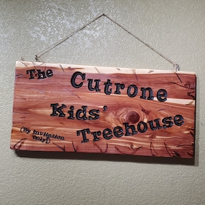 Child's Clubhouse Playhouse Custom Hand Routed Wood Cedar Sign Name Personalized Sign Treehouse Bedroom Play Room Girl Boy Kids 11 x 23 image 1