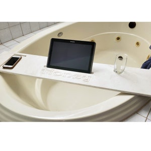 Bandeja de bañera 35-40 x 8 Hecho a medida a pedido Corian Caddy Tablet Teléfono celular iPad Portavelas Relajarse Mamá Regalo Spa Remojo 112-44 imagen 6