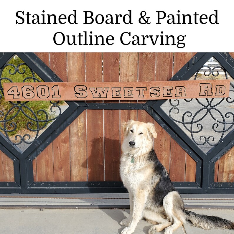 Address Sign Outside Carved Custom Personalized Stained Redwood 5 x 68 with Optional Reflective Beads for High Visibility Outside 108-2 image 2