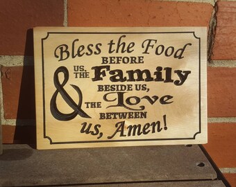 Food blessing grace wall sign carved wood family meal religious prayer Christian