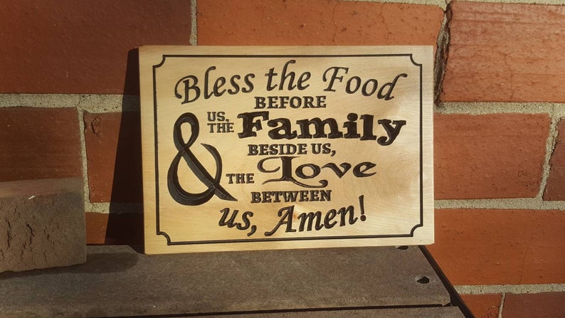 Food blessing grace wall sign carved wood family meal religious prayer Christian image 1