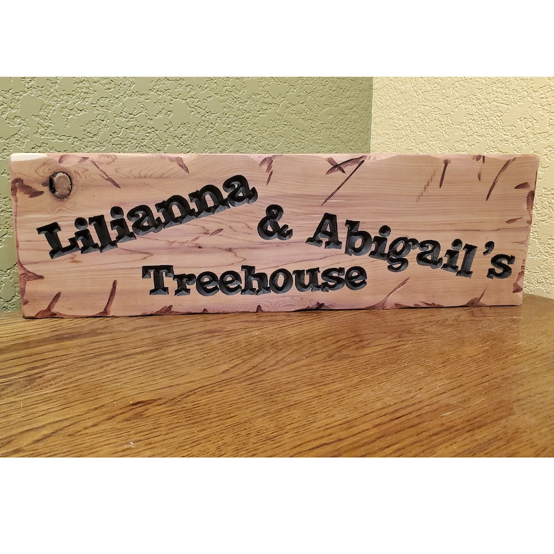 Child's Clubhouse Playhouse Custom Carved Routed Wood Redwood Sign Name Personalized Treehouse Bedroom Play Room Girl Boy Kids 5x18 114-1 zdjęcie 3