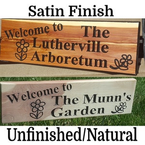 Garden Sign Personalized Name Custom Routed Wood Cedar Sign With Simple Graphics Flowers Free-Standing w/ Stakes or Keyhole Slot 5x18 zdjęcie 6