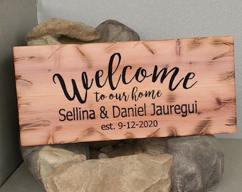 Redwood Custom Carved Wedding Gift Family Welcome Sign Plaque 10" x 24" Housewarming Newlywed Guestbook