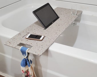 Bath Tub Tray 46-51" x 12" Wide Custom Made to Order Corian Caddy Tablet Cell Phone Candle Holder Mom Garden Jacuzzi Hot Spa Soaker 112-22