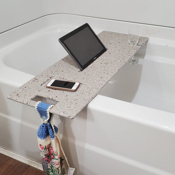 Bath Tub Tray 35-40" x 12" Wide Custom Made to Order Corian Caddy Tablet Cell Phone Candle Holder Mom Garden Jacuzzi Hot Spa Soaker 112-22