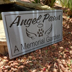 Angel Paws Memorial tuin plaque gegraveerd gerouteerd gesneden 16 x 9 gebed eerbetoon of Memorial marker steen graf marker weerbestendig Corian afbeelding 2