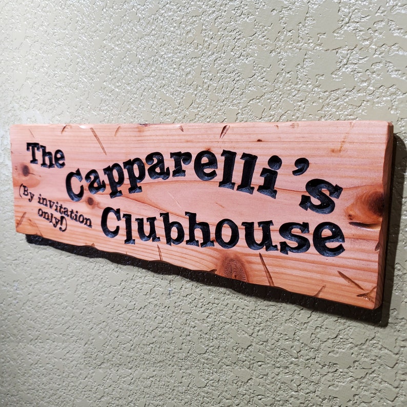Child's Clubhouse Playhouse Custom Carved Routed Wood Redwood Sign Nombre personalizado Treehouse Dormitorio Sala de juegos Niña Niño Niños 5x18 114-1 imagen 2