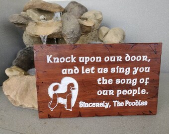 Custom Door Greeting Poodle Song Reclaimed Mahogany Wood Sign Carved Routed Country Rustic Ranch