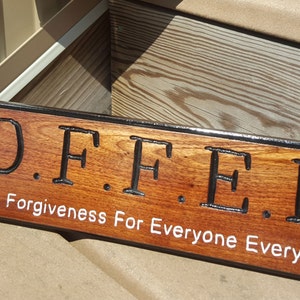 C.O.F.F.E.E. Coffee Wooden Sign Christian Walnut Hand Crafted Carved Routed Handmade image 2