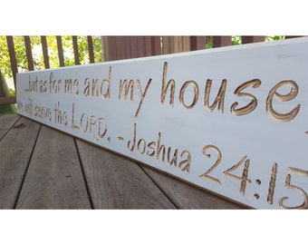 Maar wat mij en mijn huis, serveren wij de heer Jozua 24:15 gesneden gerouteerd hout teken Inwijdingsfeest teken Newlywed teken bijbel vers teken