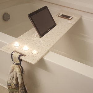 Bath Tub Tray Custom Made to Order Corian Caddy Tablet Cell Phone iPad Candle Holder Mom Garden Jacuzzi Hot Spa Soaker Wide Medium image 3