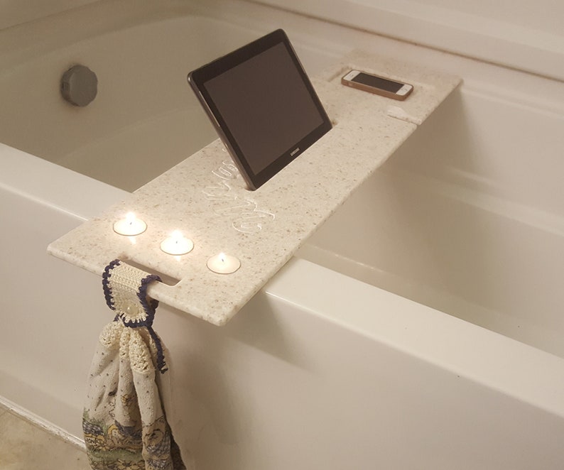 Bath Tub Tray 41-46 x 8 Custom Made to Order Corian Caddy Tablet Cell Phone iPad Candle Holder Relax Mom Garden Jacuzzi Soaker 112-11 image 4