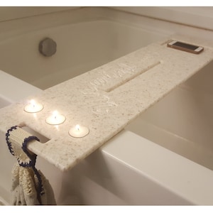 Bath Tub Tray Custom Made to Order Corian Caddy Tablet Cell Phone iPad Candle Holder Mom Garden Jacuzzi Hot Spa Soaker Wide Medium image 2