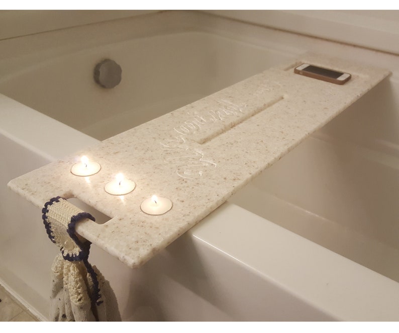 Bath Tub Tray Custom Made to Order Corian Caddy Tablet Cell Phone iPad Candle Holder Mom Garden Jacuzzi Hot Spa Soaker Wide Medium image 2